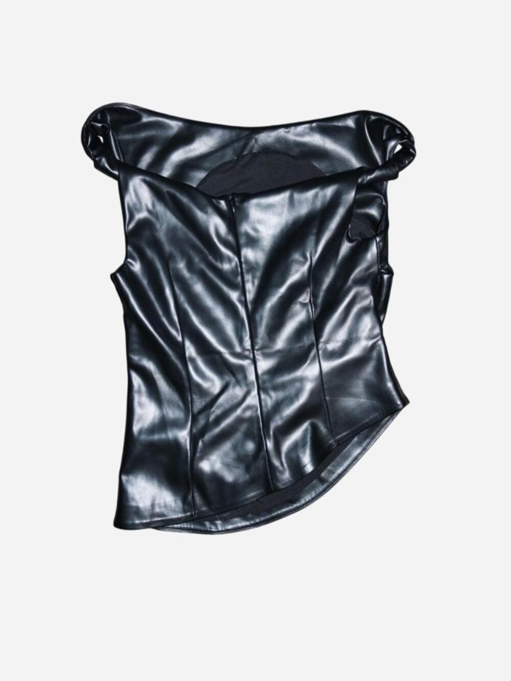 MNG Mango Black Faux Leather Draped Cowl-Neck Tank Top